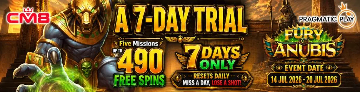 CM8 × Pragmatic Play Fury of Anubis 7-Day Mission — 490 Free Spins
